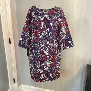 Paisley Print Dress - Red and Blue